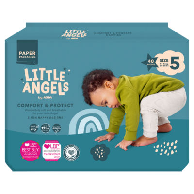 LITTLE ANGELS by ASDA Little Angels by  Comfort & Protect Size 5 11-16kg 24-35lbs 40 Nappies