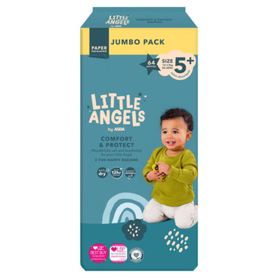 LITTLE ANGELS by ASDA Little Angels by  Comfort & Protect Size 5+ 12-17kg 26-38lbs 64 Nappies