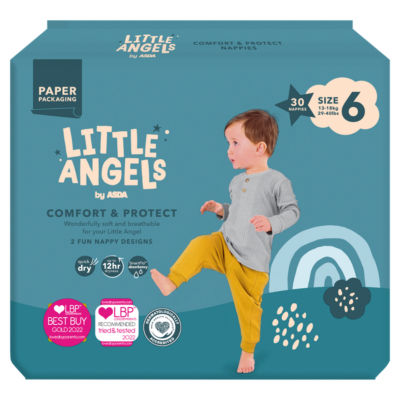 LITTLE ANGELS by ASDA Little Angels by  Comfort & Protect Size 6 13-18kg 29-40lbs 30 Nappies