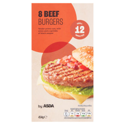 ASDA 8 Beef Burgers 454g