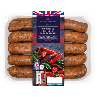 ASDA Extra Special 10 Triple Chilli Pork Sausages 667g ASDA Groceries