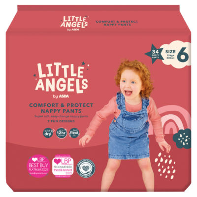 LITTLE ANGELS by ASDA Little Angels Comfort & Protect Size 6 15kg+ 34 Nappy Pants