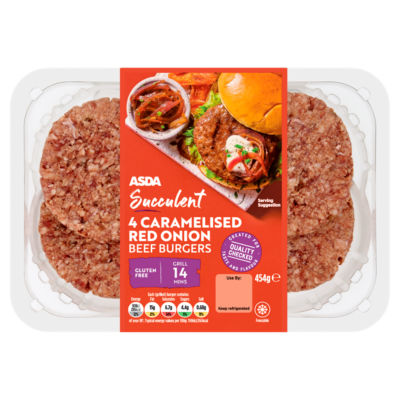 ASDA Succulent 4 Caramelised Red Onion Beef Burgers 454g
