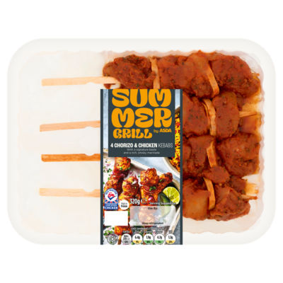 ASDA Summer Grill by  4 Chorizo & Chicken Kebabs 320g