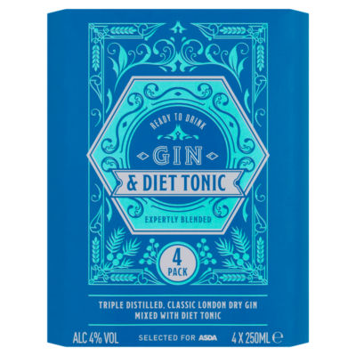 ASDA Gin and Diet Tonic 4 x 250ml