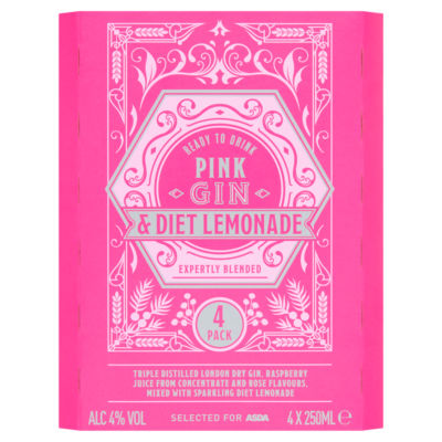 ASDA Pink Gin and Diet Lemonade 4 x 250ml