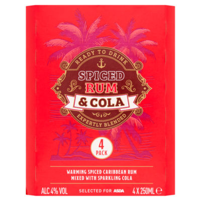 ASDA Asda Spiced Rum and Cola 4 x 250ml