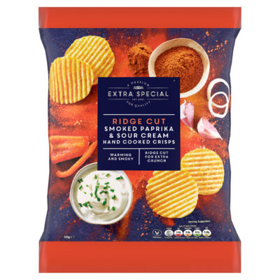 ASDA Extra Special Extra Special Ridge Cut Smoked Paprika & Sour Cream Hand Cooked Crisps 125g