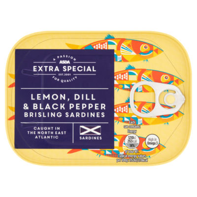 ASDA Extra Special Extra Special Lemon, Dill & Black Pepper Brisling Sardines 105g