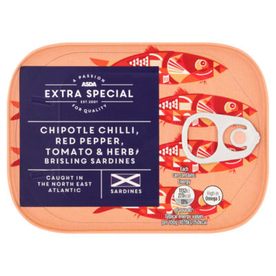 ASDA Extra Special Extra Special Chipotle Chilli, Red Pepper, Tomato & Herb Brisling Sardines 105g