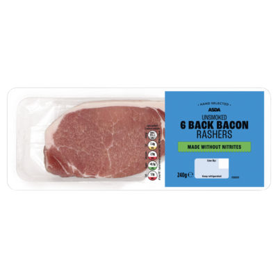 ASDA 6 Unsmoked Back Bacon Rashers Made Without Nitrites 240g