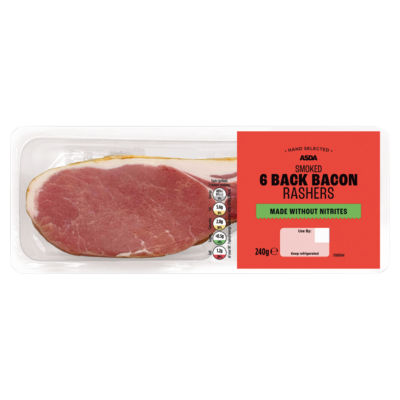 ASDA 6 Smoked Back Bacon Rashers Made Without Nitrites 240g