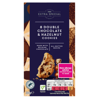 ASDA Extra Special Extra Special 8 Double Chocolate & Hazelnut Cookies 200g