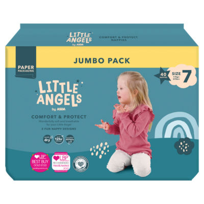 ASDA Little Angels Little Angels by  Comfort & Protect Size 7 17kg+ 37lbs+ 40 Nappies