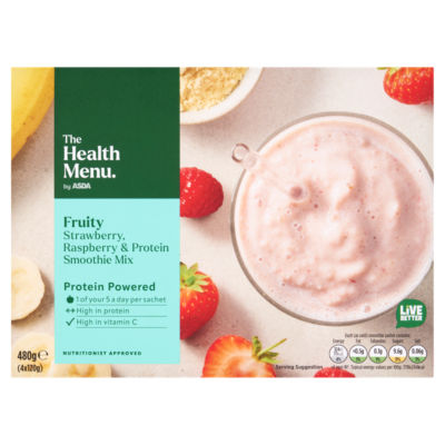 The Health Menu by ASDA The Health Menu Fruity Strawberry, Raspberry & Protein Smoothie Mix 4 x 120g (480g)