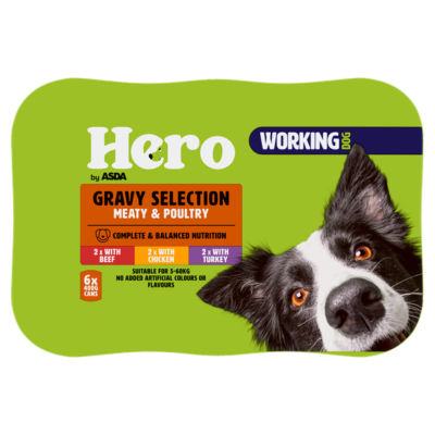 Asda Hero Hero Working Dog Gravy Selection Meaty & Poultry 6 x 400g (2.4kg)