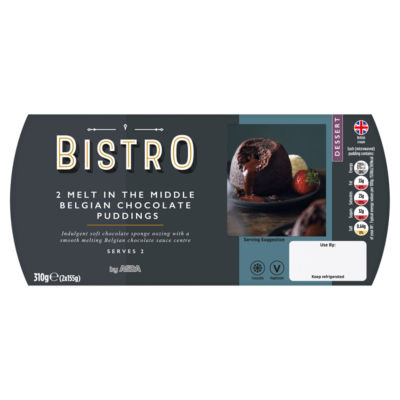 Bistro by ASDA 2 Melt in the Middle Belgian Chocolate Puddings 310g (2 x 155g)