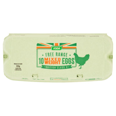 ASDA Free Range 10 Mixed Weight Eggs 535g