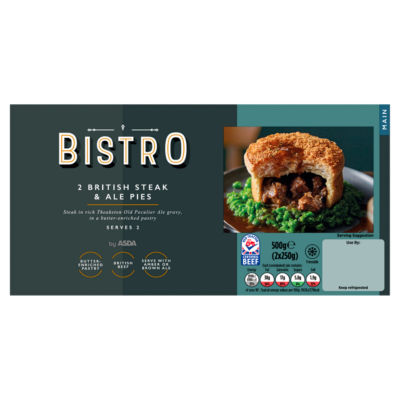 Bistro by ASDA 2 British Steak & Ale Pies 2 x 250g (500g)