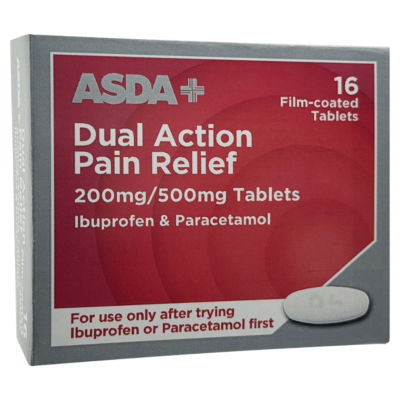 ASDA 16 Dual Action Pain Relief 200mg/500mg Film Coated Tablets