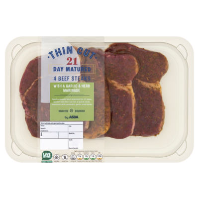 ASDA Thin Cut 4 Beef Steaks with a Garlic & Herb Marinade 400g