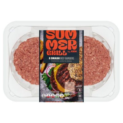 ASDA 8 Flavoursome Smash Beef Burgers 680g