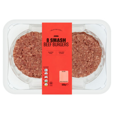ASDA 8 Smash Beef Burgers 680g