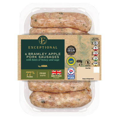 Exceptional by ASDA 6 Bramley Apple Pork Sausages 400g