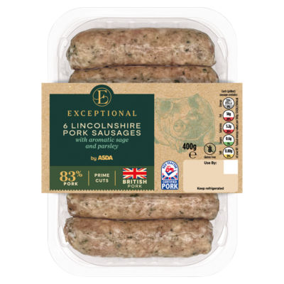 Exceptional by ASDA 6 Lincolnshire Pork Sausages 400g