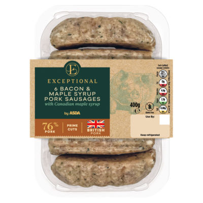 Exceptional by ASDA 6 Bacon & Maple Syrup Pork Sausages 400g
