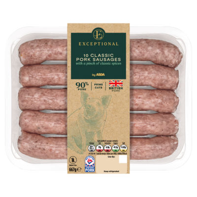 Exceptional by ASDA 10 Classic Pork Sausages 667g