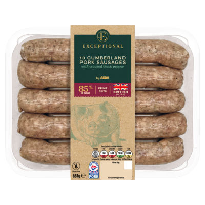 Exceptional by ASDA 10 Cumberland Pork Sausages with Cracked Black Pepper 667g
