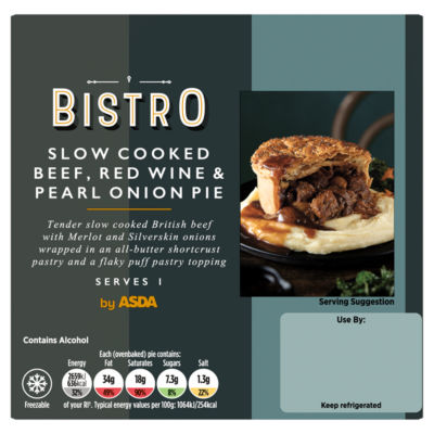 Bistro by ASDA Slow Cooked Beef, Red Wine & Pearl Onion Pie 250g