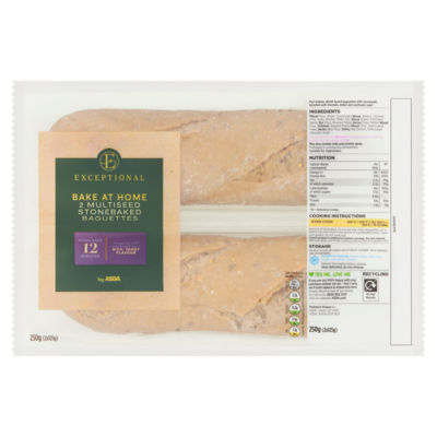 Exceptional by ASDA Multiseed Stonebaked Baguettes 2 x 125g (250g)