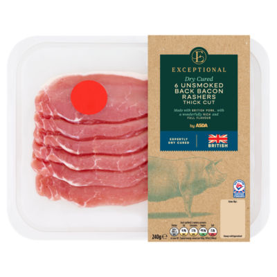 Exceptional by ASDA 6 Unsmoked Back Bacon Rashers Thick Cut 240g