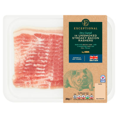 Exceptional by ASDA 14 Dry Cured Unsmoked Streaky Bacon Rashers 200g