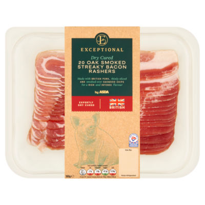 Exceptional by ASDA 20 Dry Cured Oak Smoked Streaky Bacon Rashers 180g