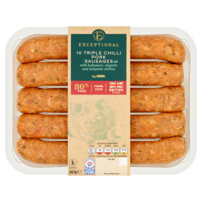 Exceptional By ASDA Exceptional 10 Triple Chilli Pork Sausages 667g 