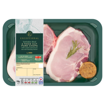 Exceptional by ASDA Thick Cut Pork Chops with a Bone Marrow & Sea Salt Basting Butter 570g