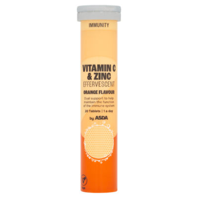 ASDA Immunity Vitamin C & Zinc Effervescent Orange Flavour 20 Tablets