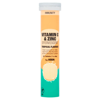 ASDA Immunity 1 a Day Vitamin C & Zinc Effervescent Tropical Flavour 20 Tablets