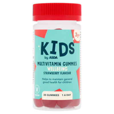 ASDA Kids by  Wellbeing Strawberry Flavour Multivitamin 1 A Day 3y+ 30 Gummies