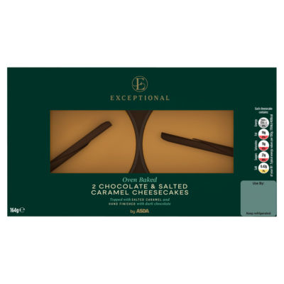 Exceptional by ASDA Exceptional Oven Baked 2 Chocolate & Salted Caramel Cheesecakes 164g