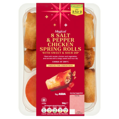ASDA 8 Magical Salt & Pepper Chicken Spring Rolls with Sweet & Sour Dip 184g