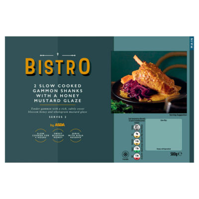 Bistro By Asda 2 Slow Cooked Gammon Shanks With A Honey Mustard Glaze 580G