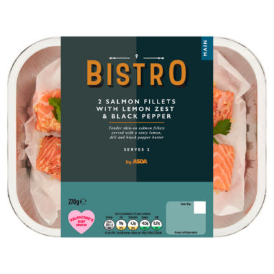 Bistro by ASDA Bistro 2 Salmon Fillets with Lemon Zest & Black Pepper 270g