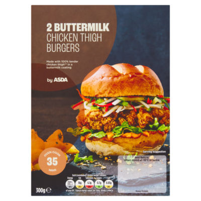 ASDA 2 Buttermilk Chicken Thigh Burgers 300g