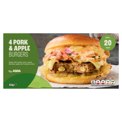 ASDA 4 PORK & APPLE BURGERS by ASDA 454g