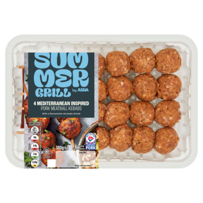 SUMMER GRILL by ASDA Summer Grill 4 Mediterranean Inspired Pork Meatball Kebabs 380g