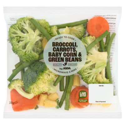 ASDA Crisp & Colourful Broccoli, Carrots Baby Corn & Green Beans 240g